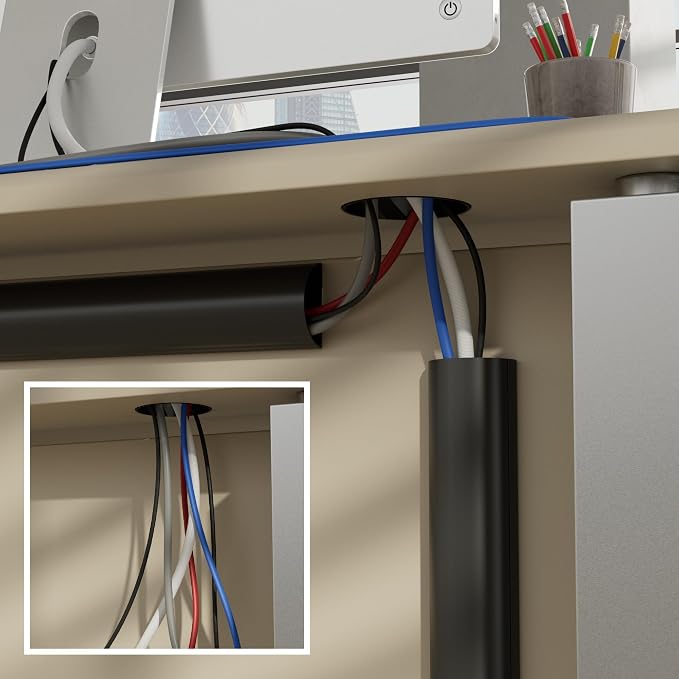 D-Line Half Round Cord Hider, Patented Cable Cover, Hide TV Wall Mount Wires, Raceway for Cords, Decorative Wire Covers, Paintable, Adhesive Cable Concealer, 2X 2in W x 1in H x 39in L, Black