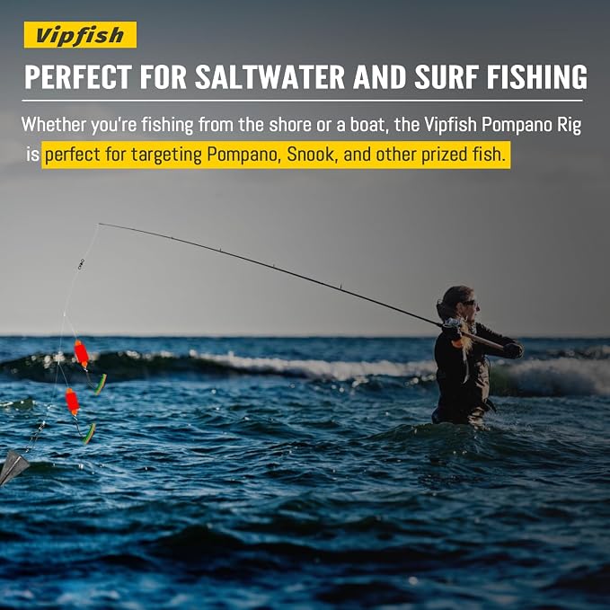 Pompano Rig Saltwater Surf Fishing Rigs – Double Drop Leader Rigs with Hooks, Floats, Beads & Snap – Easy Pre-Tied Terminal Tackle for Pompano, Whiting, Redfish