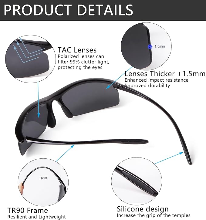 17g Polarized Sports Sunglasses for Men Women Tr90 Frame UV400 Protection Sun Glasses for Cycling Fishing Driving
