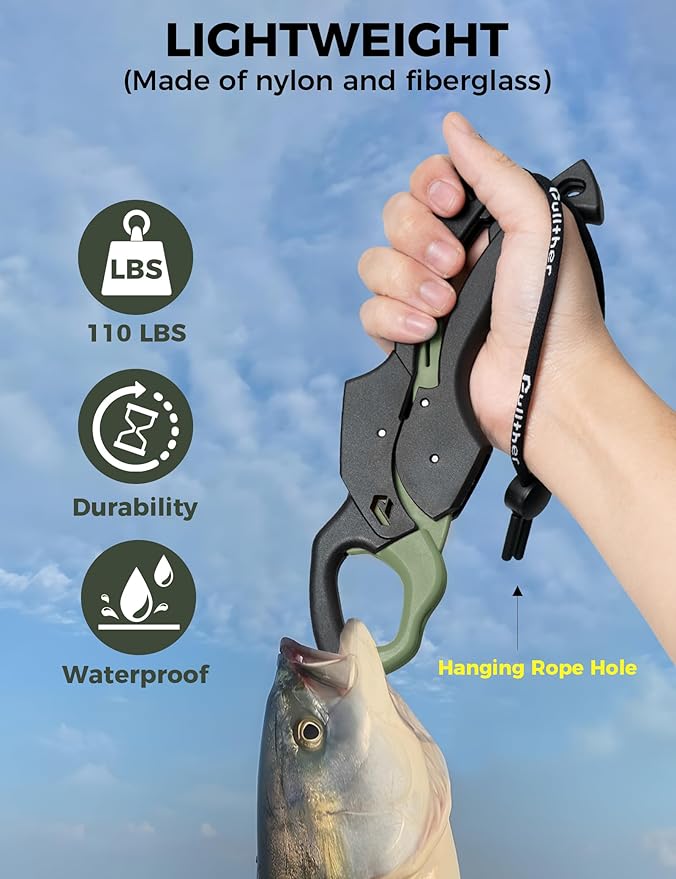 Fish Gripper 9.2",Muti-Function Line Cutter Fishing Pliers, Saltwater Fishing Tool Kit,Fishing Gear with Fishing Lanyard