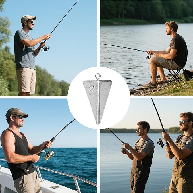 Pyramid Sinkers Assorted Weights 2oz 3oz 4oz, Lead Surf Fishing Sinkers for Saltwater Beach Bottom Fishing (5-8 Pack)