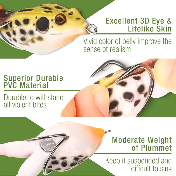 Leitee 10 Pcs Frog Lures - Topwater Frog Lures for Bass & Trout Fishing - Soft Swimbait, Floating Bait with Weedless Multiple Colours for Fresh & Saltwater