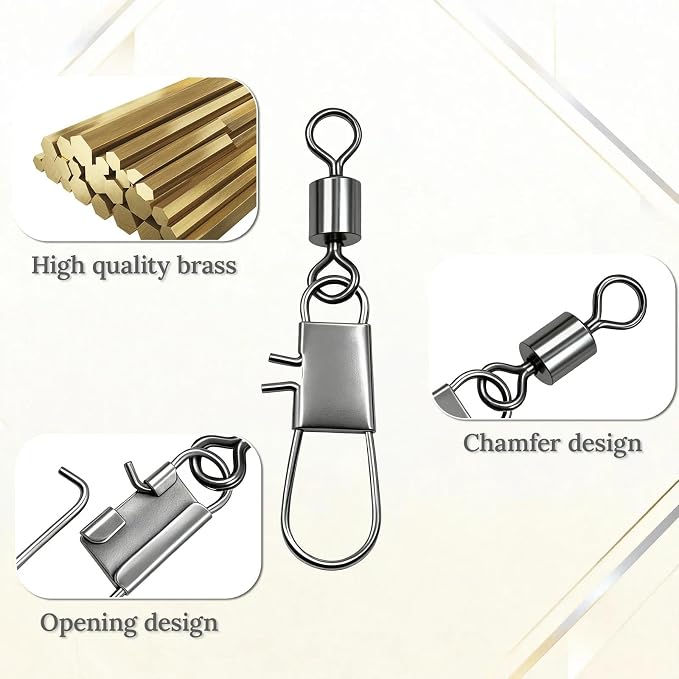 Fishing Swivel Snaps 50pcs Rolling Swivels Clips, High-Strength & Corrosion Resistance for Saltwater and Freshwater Fishing Tackle
