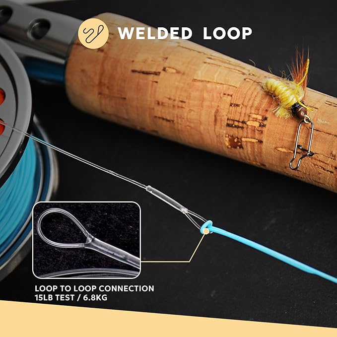 SF Pre-Tied Loop Fly Fishing Tapered Leader Nylon Clear Trout Freshwater Saltwater Bonefish Permit Bass Salmon Steelhead 7.5FT 9FT 10FT 12FT 15FT 0X 1X 2X 3X 4X 5X 6X 7X
