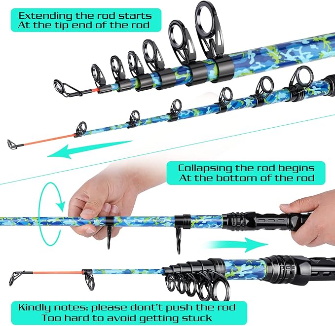 Sougayilang Telescopic Fishing Rod and Reel Combo – Full Kit with Carrier Bag, 11+1 Bearings Spinning Reel, Carbon Fiber Travel Pole for Bass, Trout, Catfish, Redfish – Saltwater Freshwater