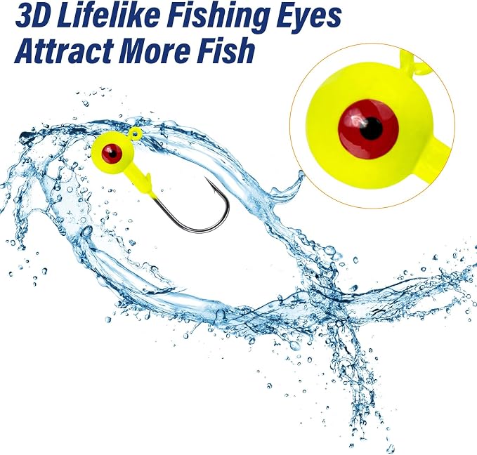 Alwonder 10-Pack Round Fishing Jig Heads, Bass Ball Jigs Hooks 3D Eyes High Carbon Steel 1/8-1/2OZ Pompano Jig Head Saltwater Freshwater Jigs Heads for Fishing Pompano Bass Trout Walleye Striper