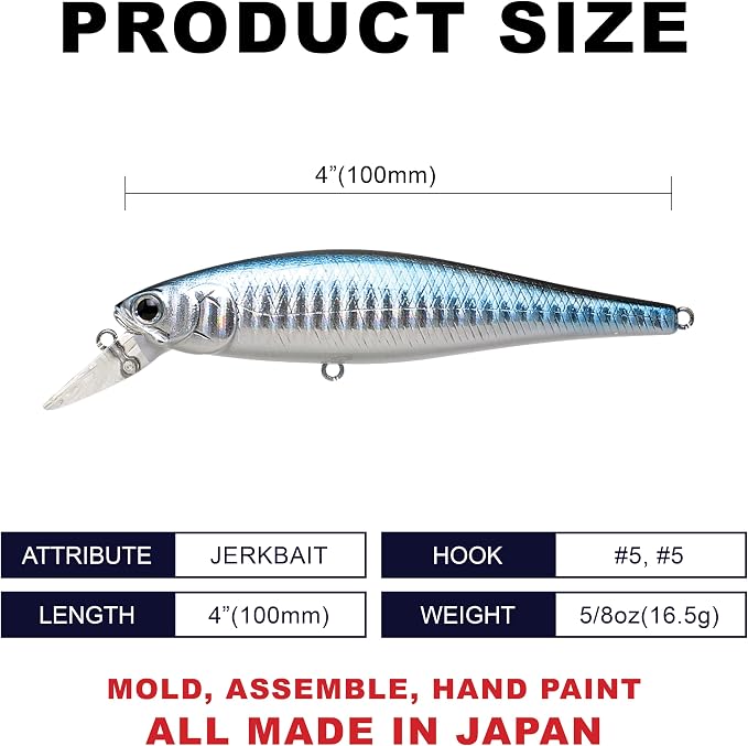 LUCKY CRAFT Pointer 100, Jerkbait Side by Side Action Tournament Winning Perfect Wobbling Freshwater Lake Bass Fishing Champion Bait