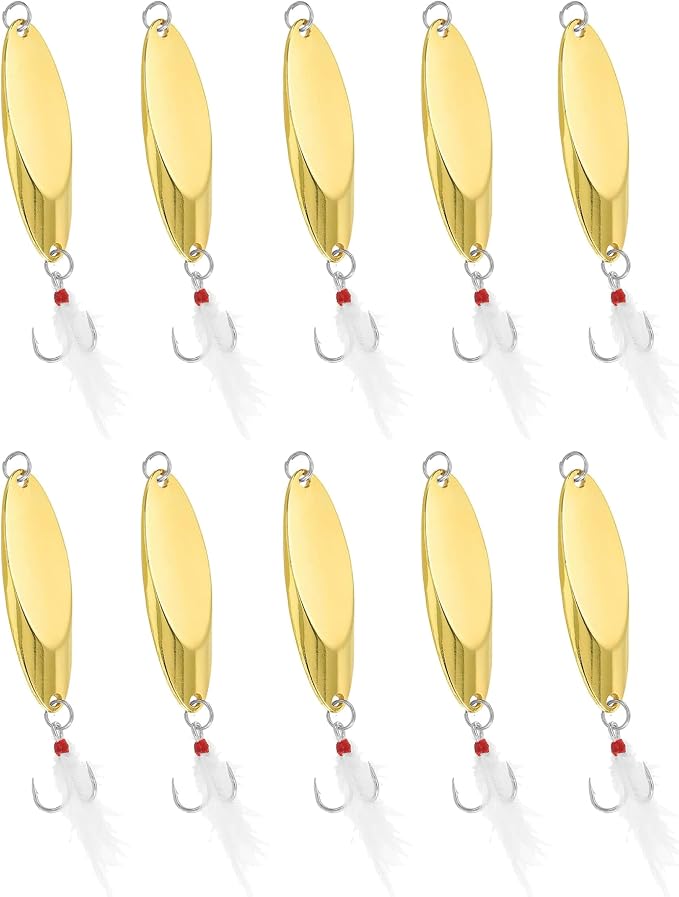 Fishing Spoons Fishing Lures Hard Metal Spinner Baits Reflective Casting Spoon Treble Hooks Jigs for Freshwater Saltwater，10 PCS with Box