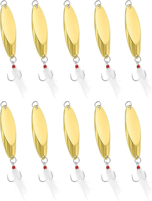 Fishing Spoons Fishing Lures Hard Metal Spinner Baits Reflective Casting Spoon Treble Hooks Jigs for Freshwater Saltwater，10 PCS with Box