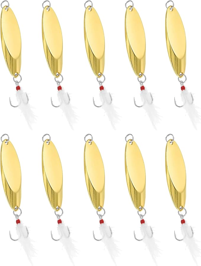 Fishing Spoons Fishing Lures Hard Metal Spinner Baits Reflective Casting Spoon Treble Hooks Jigs for Freshwater Saltwater，10 PCS with Box