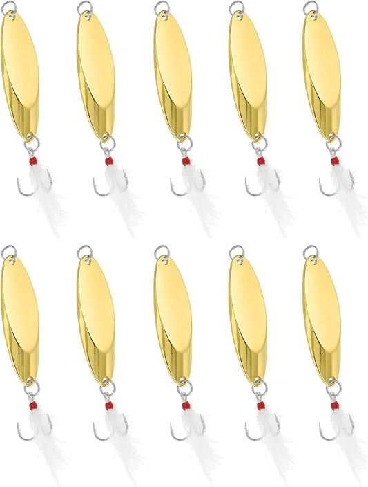 Fishing Spoons Fishing Lures Hard Metal Spinner Baits Reflective Casting Spoon Treble Hooks Jigs for Freshwater Saltwater，10 PCS with Box