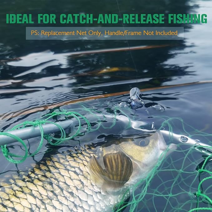 Dovesun Fishing Net Fish Landing Net Foldable Fishing Replacement Net for Freshwater Saltwater Fishing Net Replacement Netting Green/Black 2 Colors Handle/Frame Not Included
