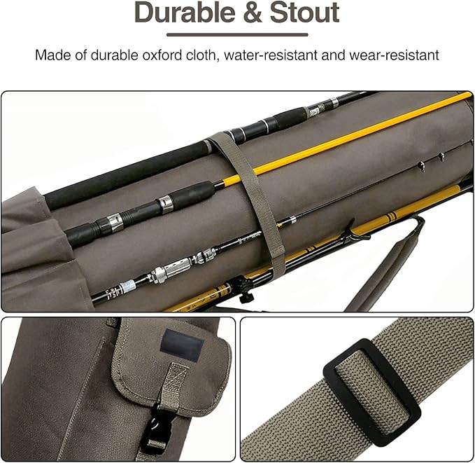 DONQL Fishing Rod Bags, Outdoor Fishing Pole Holders Reel Case, Multifunction Camping Portable Travel Carry Case Backpack Fish Rod Reel Bag, Holds 5 Poles & Fishing Tackles, Fishing Gear for Men