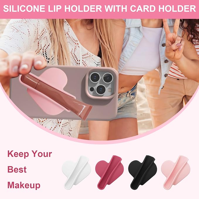 Heart Shape Suction Cup Phone Case Lip Gloss Holder,Lip Gloss Holder Can be Repeatedly Disassembled and Assembled for Most Phone Models(Pink)