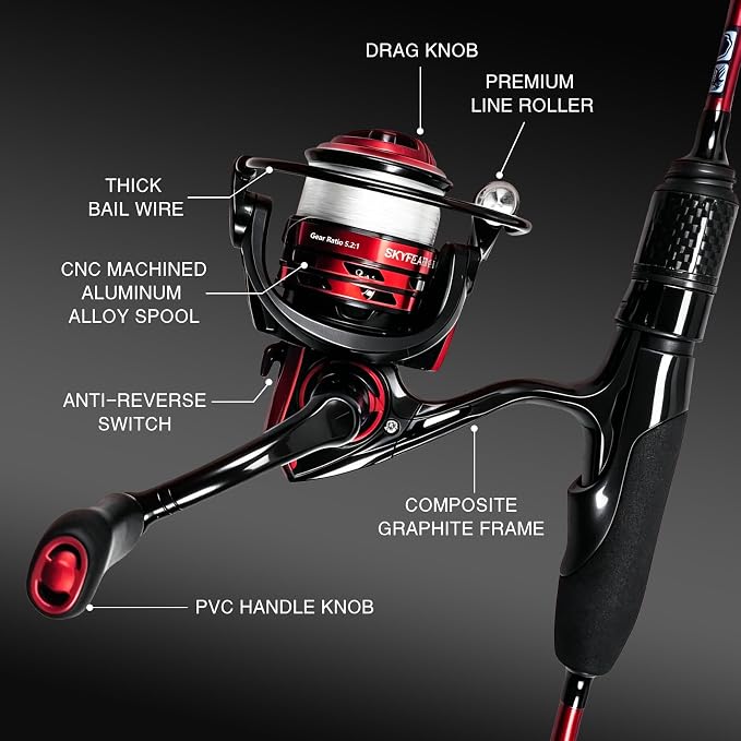 Eupheng Aerospin Ultralight Fishing Rod and Reel Combo,6’0” 6’6”, 2-Piece Fast Action Carbon Fiber Fishing Rod & 9+1 BB Spinning Reel with 20LB Drag, CNC Spool for Trout Crappie Panfish Finesse