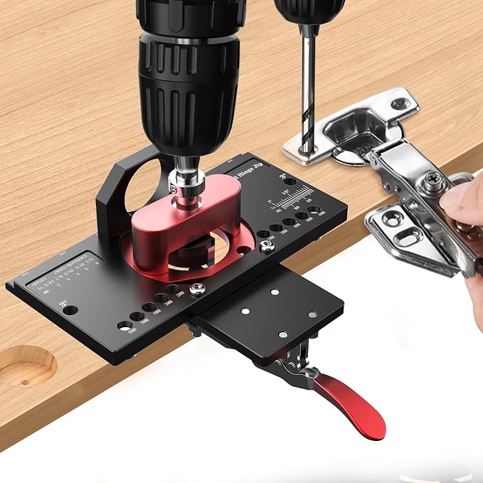 M-T Concealed Hinge Jig with Quick Clamp and Dust Vacuum Adapter 35mm Cabinet Door Hinges Jig Hole Drilling Hardware Jigs for Woodworking Door Cabinet Mounting Tool