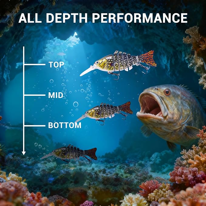 Keenjorika Fishing Lures Multi Jointed Fish Fishing Kits, Slow-Sinking Lifelike Segmented Swimbait Crankbaits, Realistic Swimming Action for Bass, Trout, Pike & Walleye, Freshwater and Saltwater