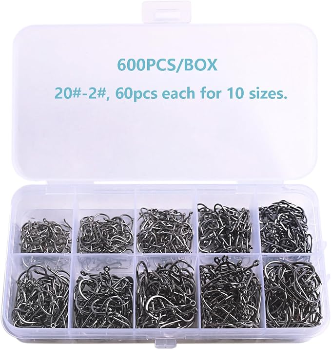 Dyxssm Small Fishing Hooks for Freshwater, 1000pcs 600pcs 400pcs Trout Fish Hook Set, 10 Sizes #2-#20