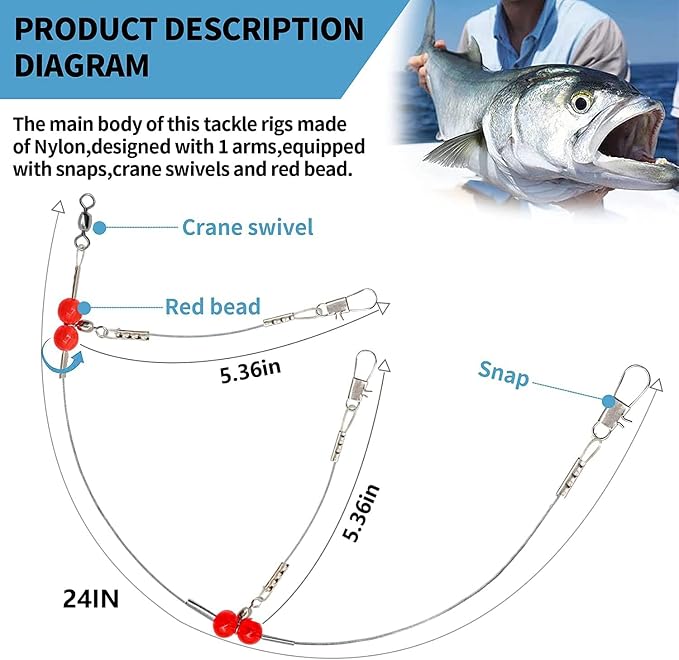 YOTO Fishing Leaders,Stainless Steel Tackle Rig with Tackle Lure Swivels Snaps, Saltwater rig Wire Leader Fishing Leader Wire Bottom rigs for Saltwater