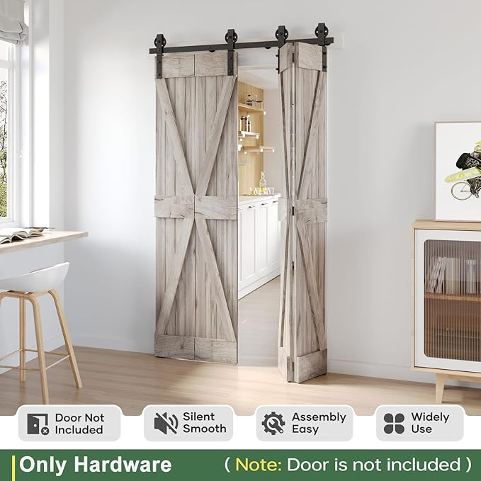 52" Bifold Sliding Barn Door Hardware Track Kit,Side Mounted Black Spoke Wheel Roller,Smoothly and Quietly,Assembly Easy,Fit Four 12" Bi-Folding Doors (Door Not Included)