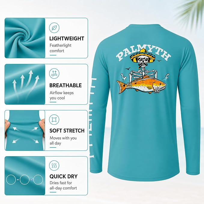 Palmyth Fishing Shirts for Men Long Sleeve UPF 50+ T Shirt Sun Protection Tee