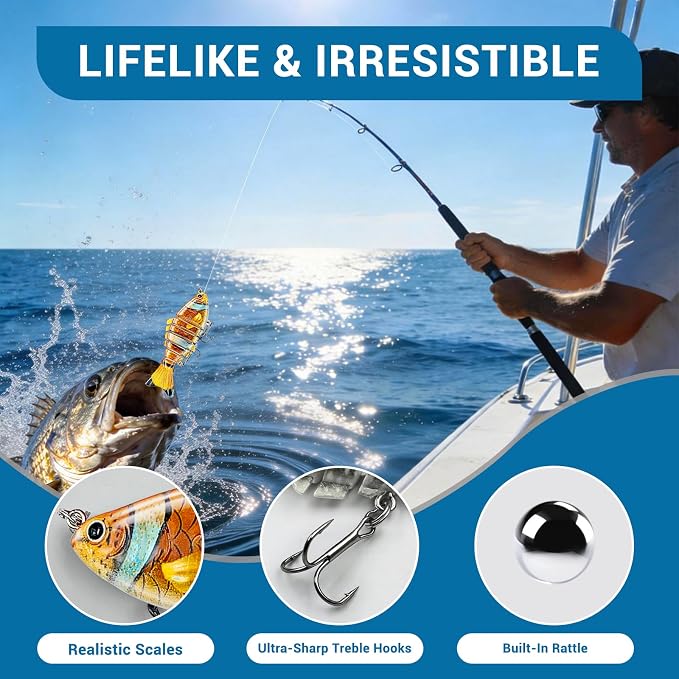 Keenjorika Fishing Lures Multi Jointed Fish Fishing Kits, Slow-Sinking Lifelike Segmented Swimbait Crankbaits, Realistic Swimming Action for Bass, Trout, Pike & Walleye, Freshwater and Saltwater