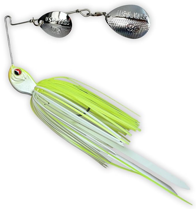 USA BASS Tackle Apache Attack Spinnerbait Type II Largemouth Smallmouth Spotted Bass Premium Fishing Bait Handtied Skirt Custom Blades Heavy Duty Hook New for 2025