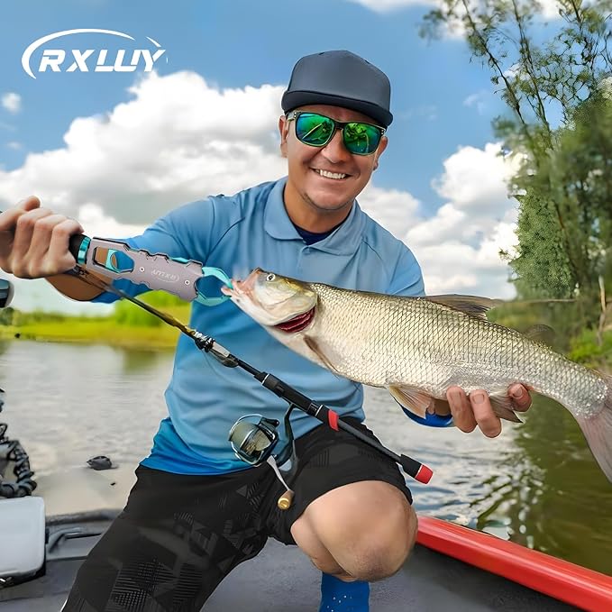 11.5" Fish Lip Gripper with Scale, Max 40lbs Scale, 360° Swivel Non-Slip Handle, Fish Grabber Control Tool for Safe, Hook Removal, Easy Catch & Release, Fishing Gifts for Men Women