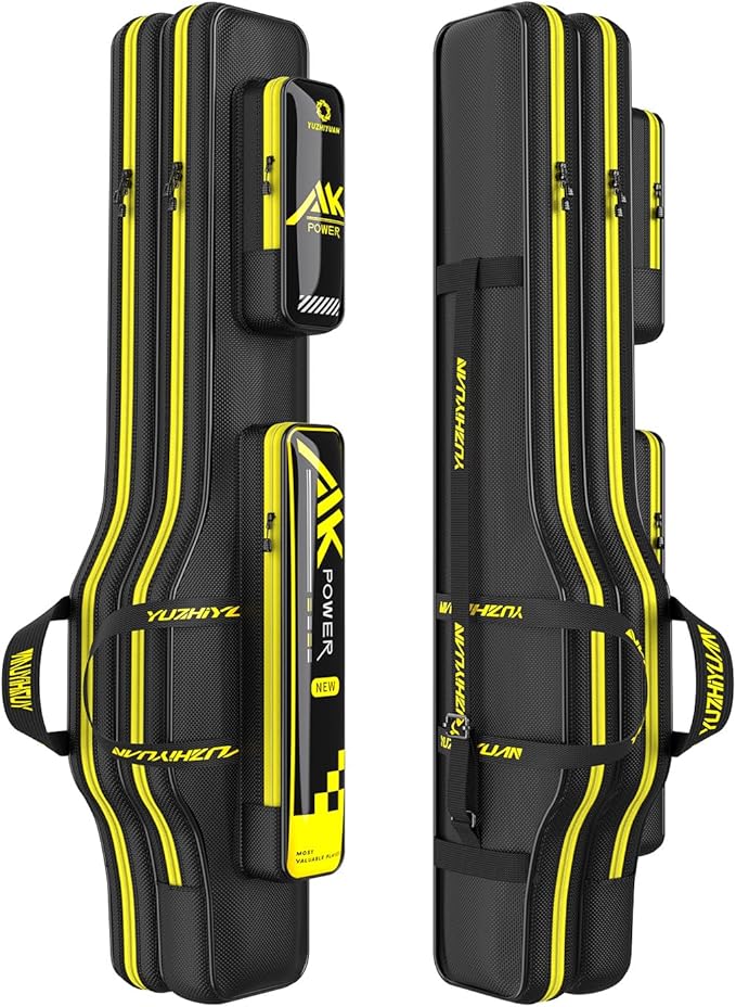 Fishing Rod Case 51in Double-Layer 1680D Heavyweight Oxford Fishing Pole Case & Bag with Wire Frame Support(Not Hardshell)Quick-Access Compartments Anti-Sag Design Fishing Rod Bag Fishing Gift for Men