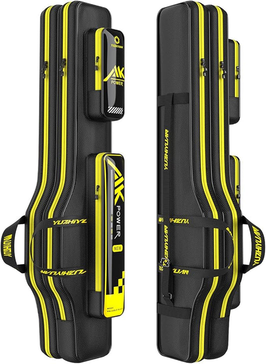 Fishing Rod Case 51in Double-Layer 1680D Heavyweight Oxford Fishing Pole Case & Bag with Wire Frame Support(Not Hardshell)Quick-Access Compartments Anti-Sag Design Fishing Rod Bag Fishing Gift for Men
