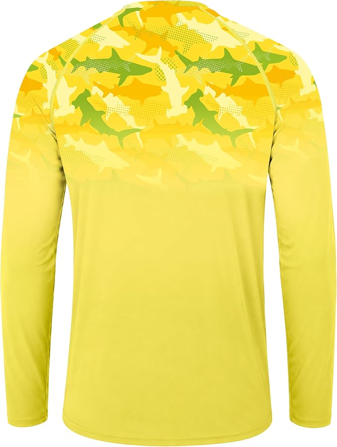 FISHEAL Men's Long Sleeve Fishing Shirts, UPF 50+ Camo Sun Protection Rash Guard, UV Shirt for Swimming Hunting Outdoor