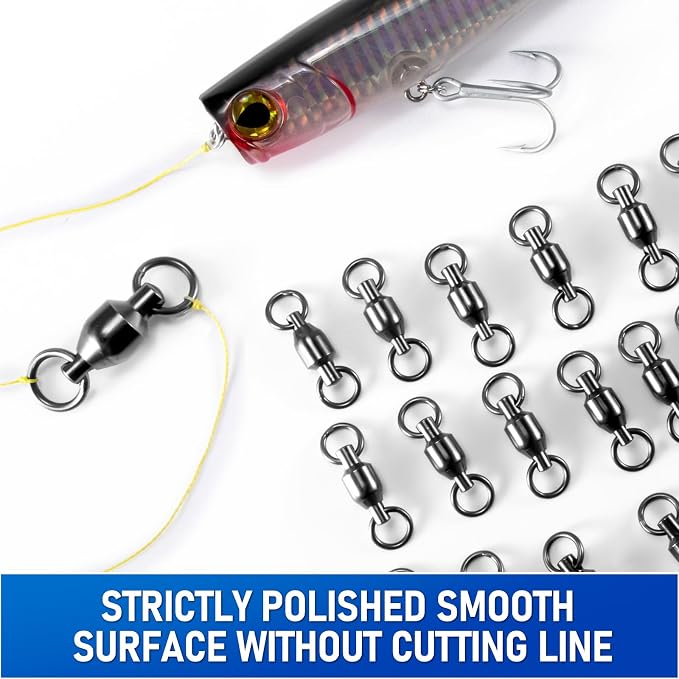 Alwonder 30-Pack Fishing Swivels Ball Bearing Swivels Fishing Tackle, High Strength Stainless Steel Solid Welded Rings Barrel Swivel Hook Line Connector with Black Nickel Coating Saltwater Freshwater