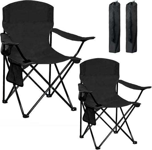 Camping Chair 2 Pack Portable Folding Chair, Supports 300lbs, Lightweight Stable Outdoor Chair for Camping Hiking Fishing Beach Travel Picnic, Compact Collapsible Camping Seat, Classic Black