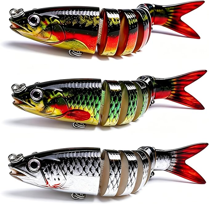 Multi-Jointed Swimbaits 5.1in Slow Sinking Fishing Lures, Premium ABS Hard Bait with Gravity Transfer System, Anti-Rust #6 Treble Hooks, Lifelike 3D Eyes for Bass Trout Walleye Pike