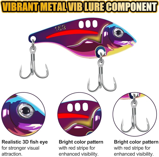 VIB Metal Lures Zinc Alloy Fishing Blade Spinner Bait with Treble Hooks Fishing Spoons Lures Pack of 5