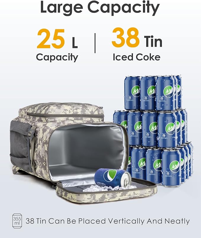 TACTICISM Tactical Cooler Backpack Insulated Leak-Proof - 24L Heavy Duty Lunch Backpack for Men Women Adults, Soft Ice Chest Backpack as Gift Work Hiking Camping Fishing Accessories