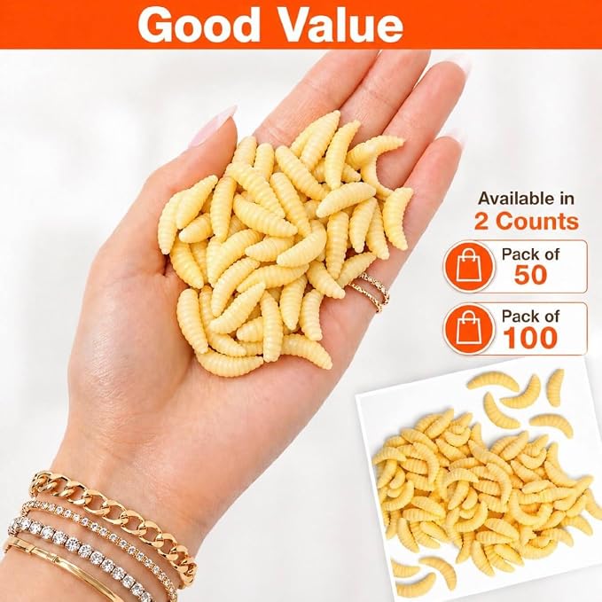 Fake Worms for Fishing – Realistic Soft Plastic Fishing Lures – Artificial Maggots & Waxworms for Panfish, Bluegill Lure Bait