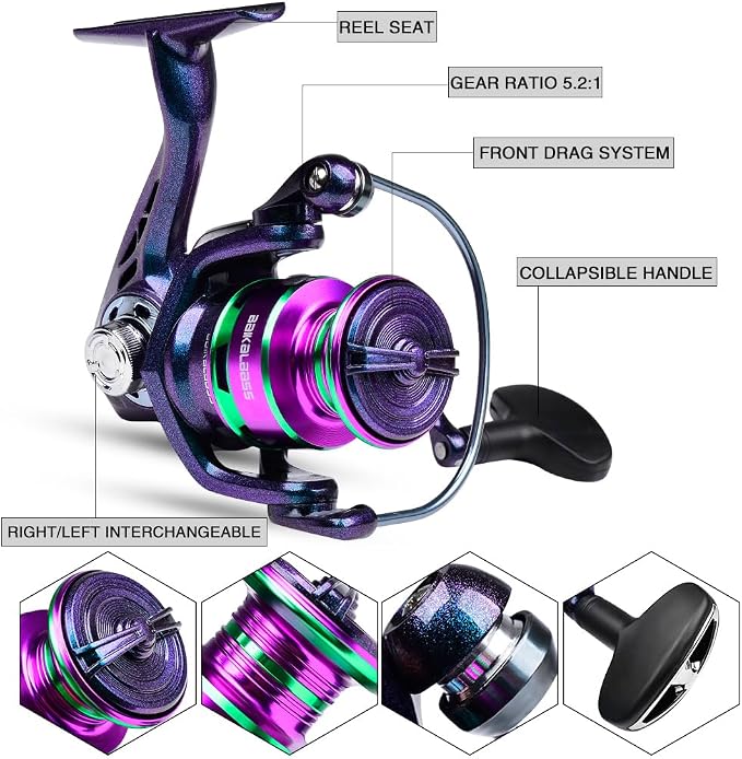 Fishing Rod and Reel Combo - 6.9ft Telescopic Spincast Rod with Left Handed Baitcasting Reel Combos - Sea Saltwater Freshwater Ice Bass Fishing Tackle Set - Fishing Rods Kit