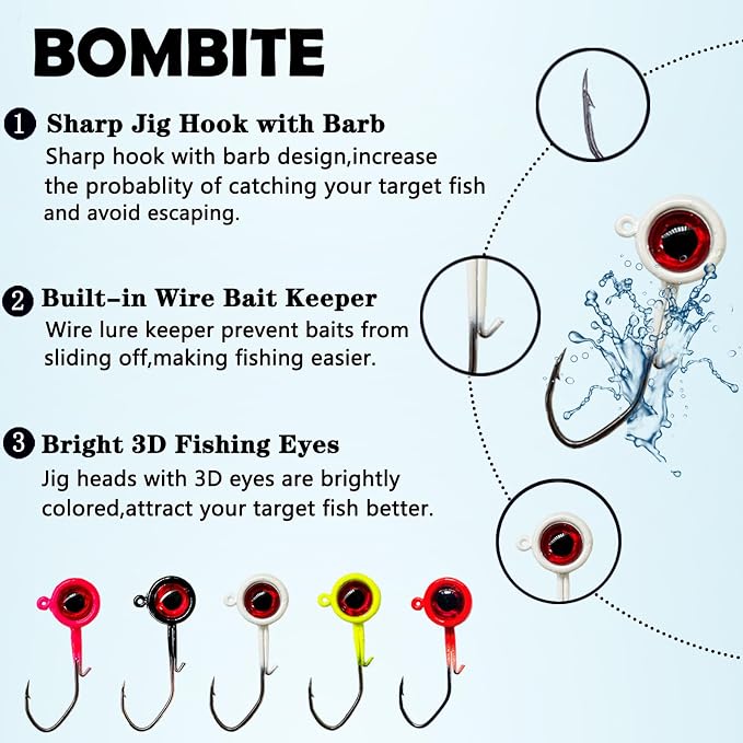 40pack Crappie Jig Heads,Crappie Jigs Fishing Jig Heads Hook Lure Fishing Jigs Heads for Bass Fishing 1/32oz 1/16oz 1/8oz