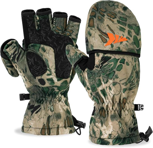 KastKing PolarBlast Convertible Ice Fishing Gloves Cold Weather Mittens and Fingerless Gloves with 3M Thinsulate Ideal for Ice Fishing, Photography