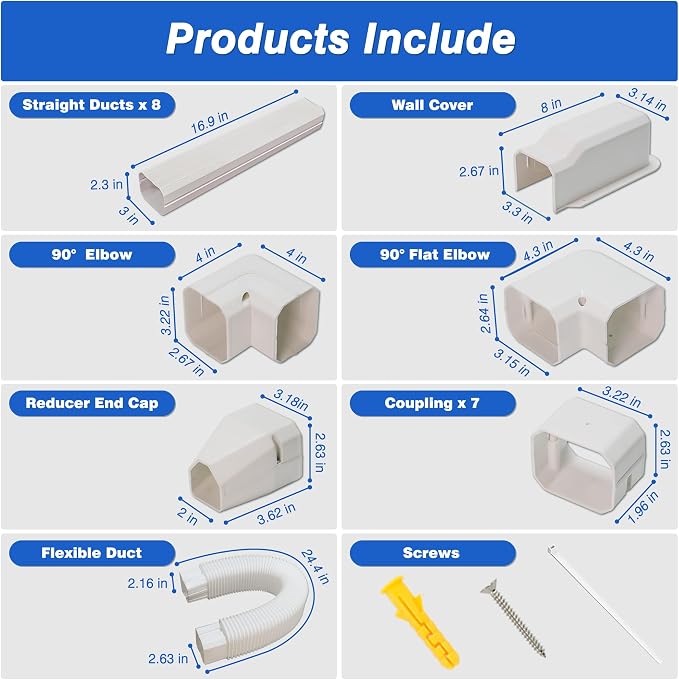 3" 13.5 Ft Mini Split Line Set Cover, Lineset Cover Kit for Mini Split with Flexible Duct, DIY Paintable for Mini Split Air Conditioner, Central AC,HVAC and Heat Pump
