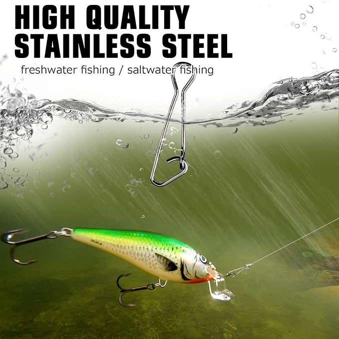 AMYSPORTS Line Connector Fishing Snap Stainless High Strength Snaps Swivels Saltwater Quick Change Fishing Snap Clip Freshwater