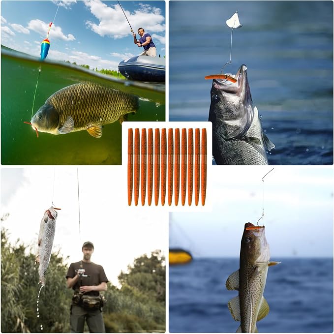 Senko Bait Soft Plastic Lures 5" Senkos 24 Pcs/100pcs for Wacky Rig Freshwater Fishing Green Pumpkin senko with Black Flake Pink Watermelon Double Color