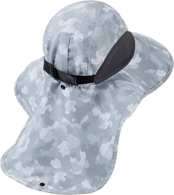 BASSDASH UPF 50+ Unisex Water Resistant Wide Brim Sun Hat with Large Neck Flap Ponytail Fishing Hat for Men Women