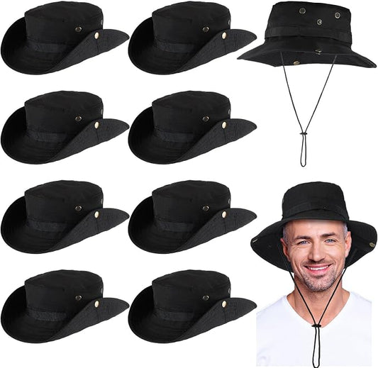 Xtinmee 10 Pcs Bucket Hat Bulk Safari Hat Wide Brim Boonie Hiking Fishing with Chin Strap for Women Men Adult Summer