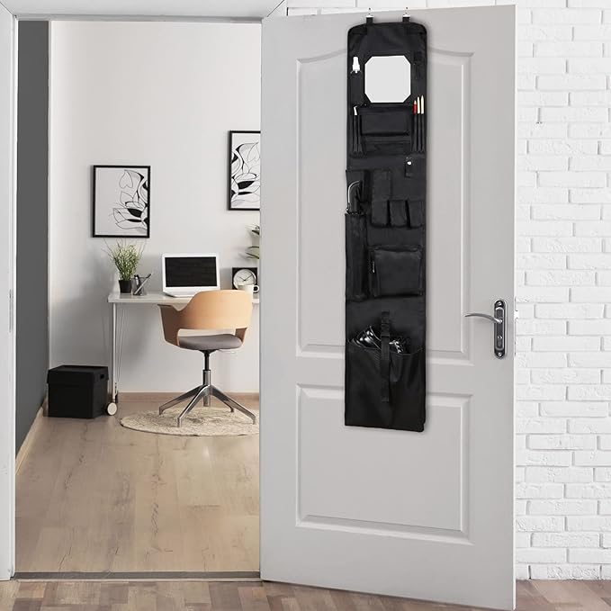 Woanger Police Style Hanging Closet 52 x 11 Inches Door Organizer Locker Shelf Hanging Locker Organizer with Mirror for Police Security Law Enforcement (Black, 1 Pcs)