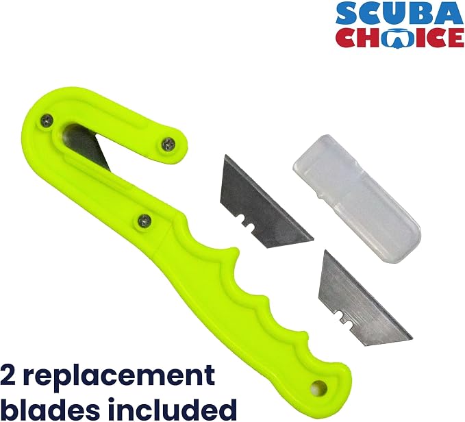 Scuba Choice Diving Line Cutter – 8" Safety Design, Firm Grip Handle, 2 Extra Blades, Waterproof, Compact Tool for Fishing, Spearfishing, Underwater Emergencies
