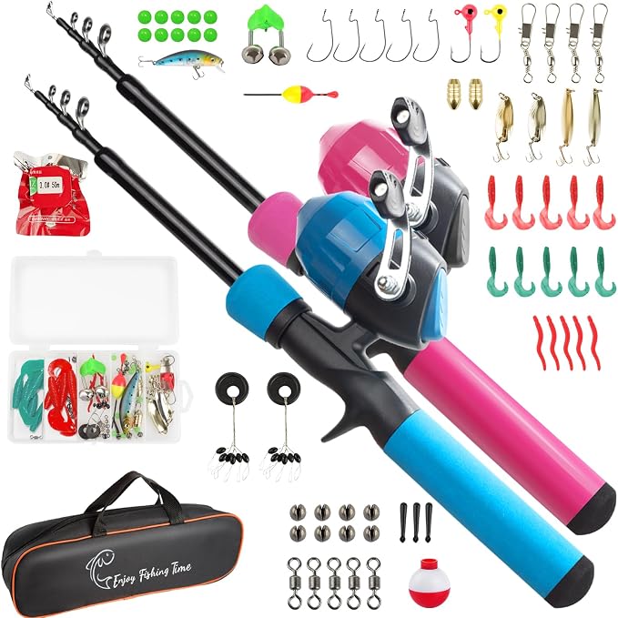 Kids Fishing Pole Kit, 59'' Telescopic Rod and Reel Beginner Combo with Spincast Reel,Tackle Box, Carrier Bag,Fishing Gear for Boys,Girls, Toddler,Youth