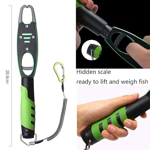 Night Cat Fish Lip Gripper with Scale, 2 in 1 Aluminum Alloy Fish Lip Grabber Professional Fishing Lip Gripper Tool Kit