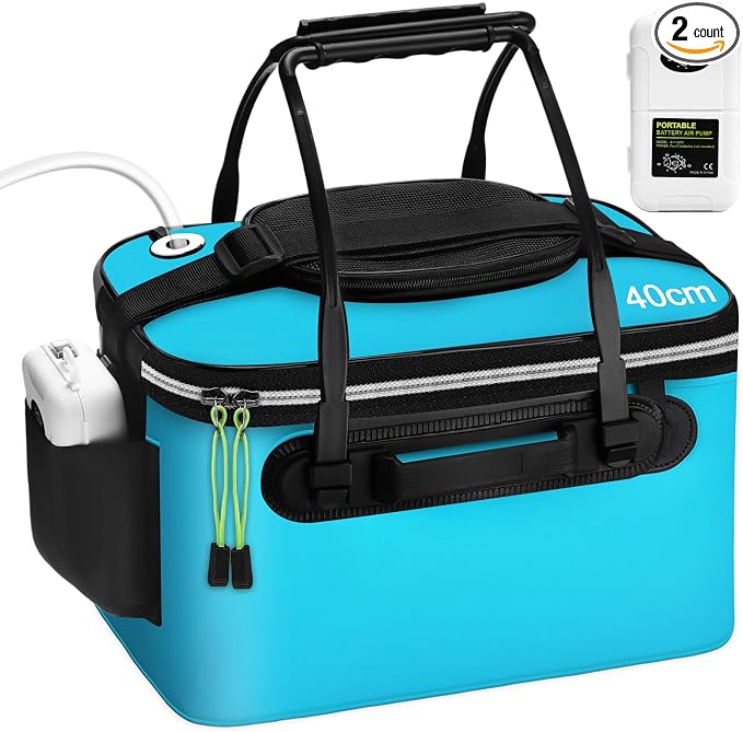 2 Pcs Fishing Bucket and Live Bait Aerator, Foldable Multi Functional Live Bucket Portable Quiet Aerator Outdoor Camping Fishing EVA Bag